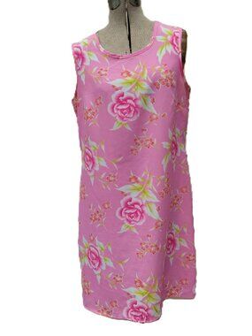 Vintage 90s Pink Dress Size Medium 37" Bust Floral Sleeveless Summer